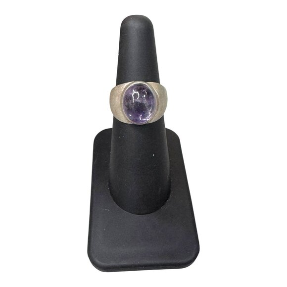 Handcrafted Sterling Silver Mexico Amethyst Statement Ring Artisan Gemstone Sz 6 - Picture 2 of 9